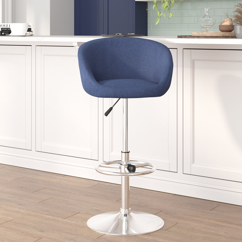 Nordin Swivel Upholstered Adjustable Height Counter Stool with Metal Frame, Blue