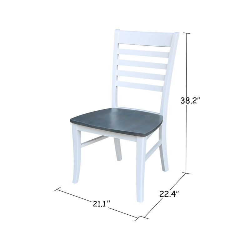 Chaise d'appoint à dossier échelle en bois massif Sardinia, Blanc / gris bruyère