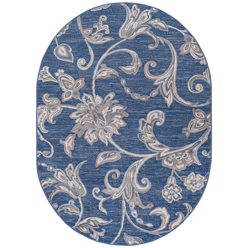Tapis d'intérieur transitionnel bleu foncé Wealden, Ovale 5 pi 3 po x 7 pi 3 po