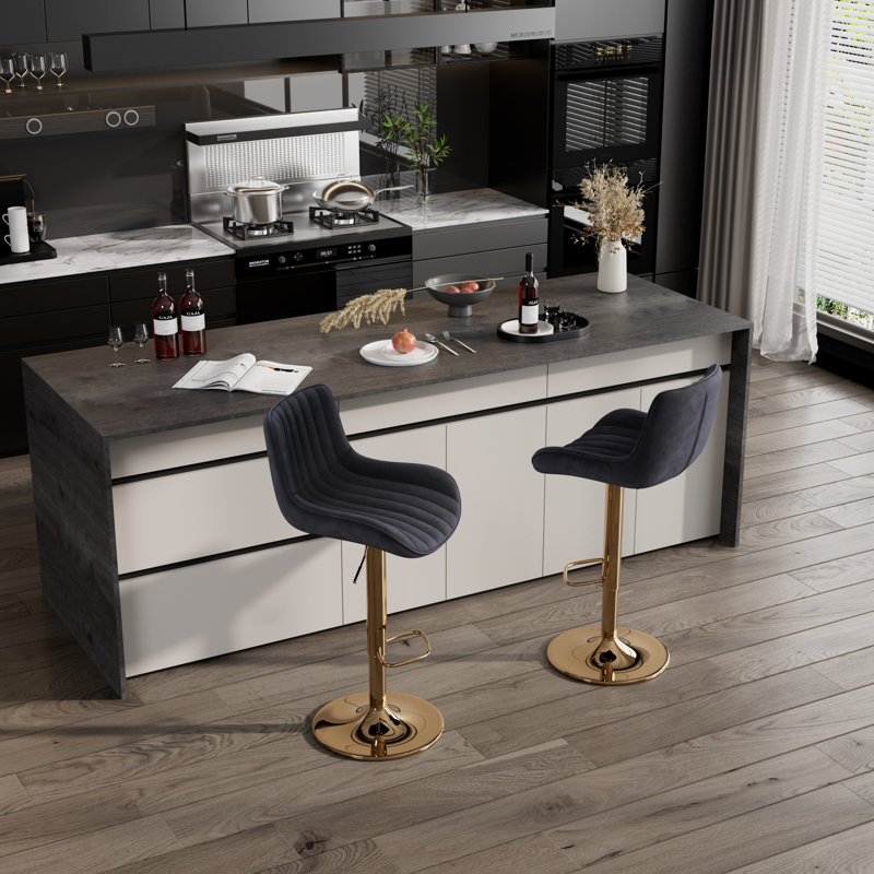 Bar Stools Set, Modern Swivel Counter Height Adjustable Barstools with Back, Upholstered Velvet Bar Chair with Footrest, Modern Armless Kitchen Island Stool for Kitchen Island, Pub, Cafe