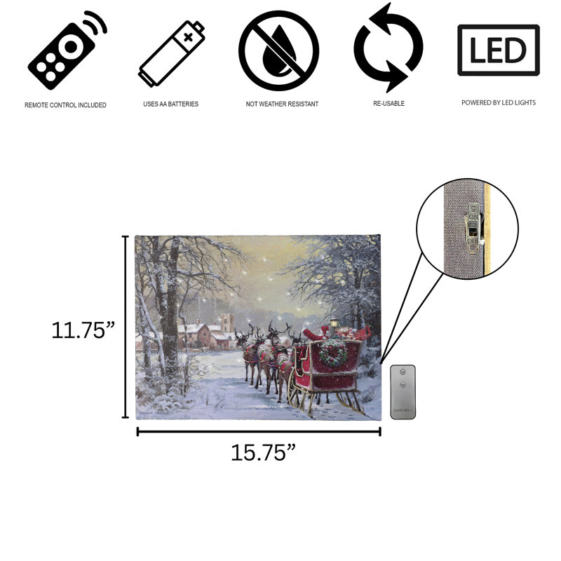 Art mural à piles avec lumière - Traîneau du Père Noël