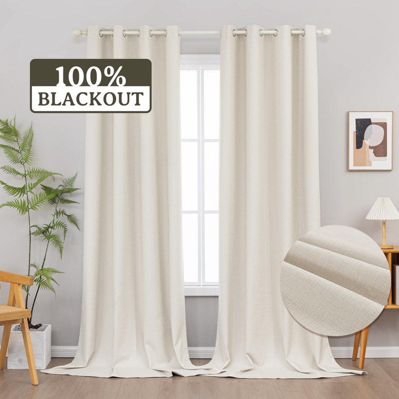 100% Blackout Thermal Insulated Polyester Curtain Pair, 52" W x 108" L, Beige