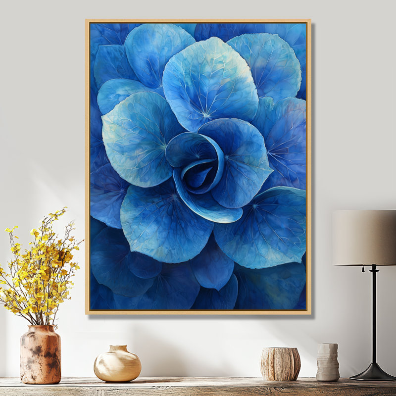 Art sur toile hydrangées bleu vert et vortex II, Impression dans un cadre flottant sans passe-parto, Crème, crème