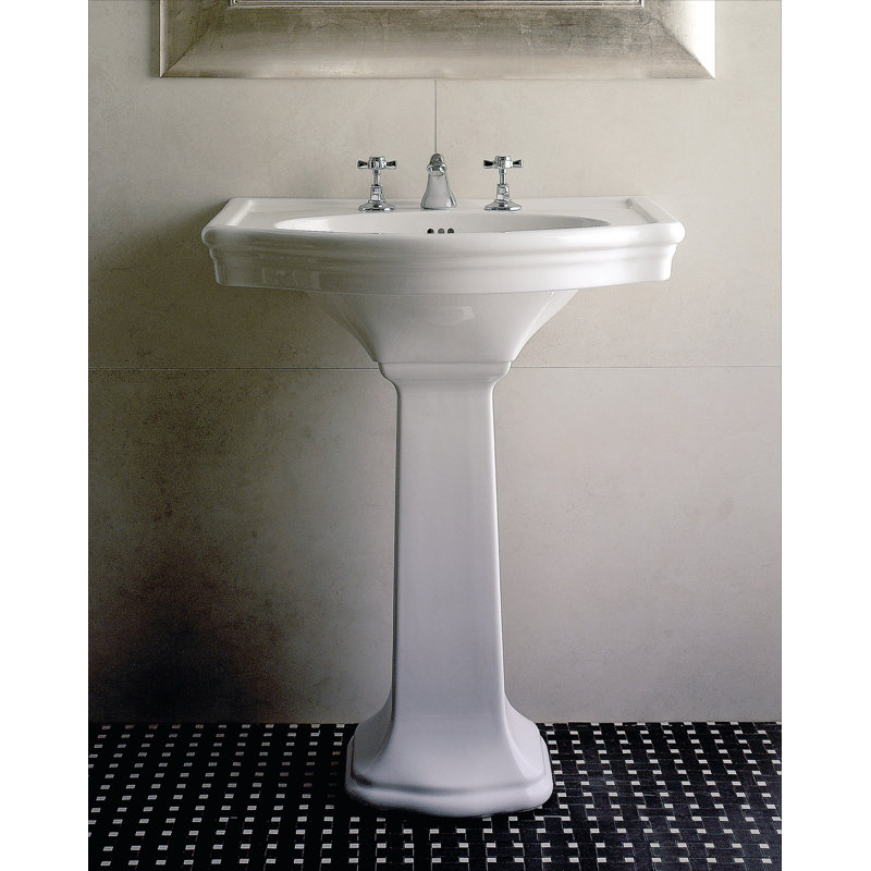25.88" Tall White Ceramic Oval Pedestal Bathroom Sink with Overflow, Single