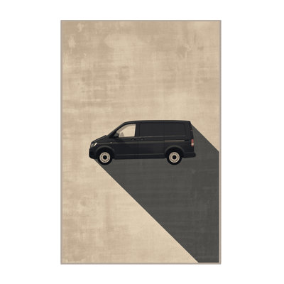 Machine Washable Vehicles And Transportation Delivery Van Modern & Contemporary Rug in Beige – Beige Binding
