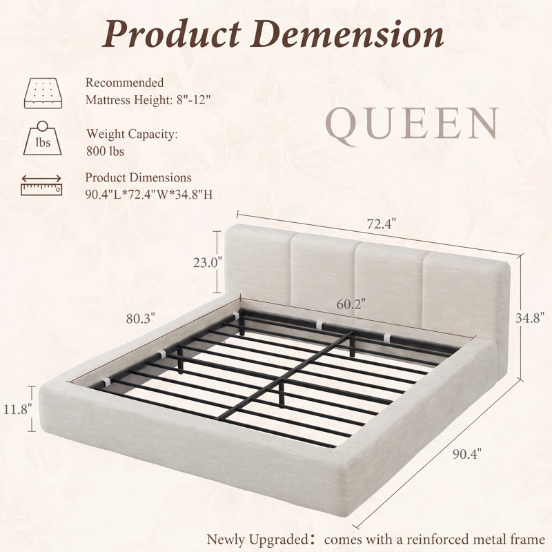 Lit plateforme tapissier Luxurious, Queen, Avoine crème