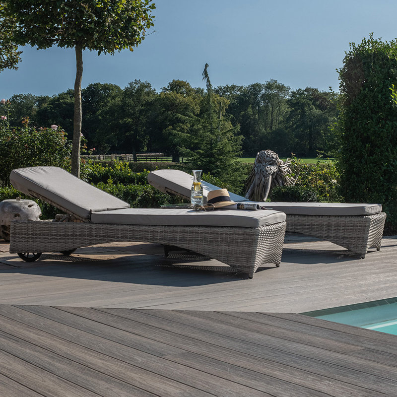 Milligan Reclining Sun Lounger with Cushions and Table, Light Grey
