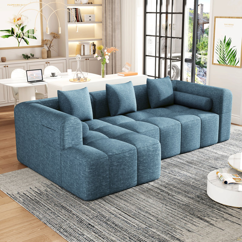 101.2"  Sectional Sofa Full-Compressed Sofa Modular Sofa Couch Free-Combined Sofa With Deep Seating  And Two Side Pockets