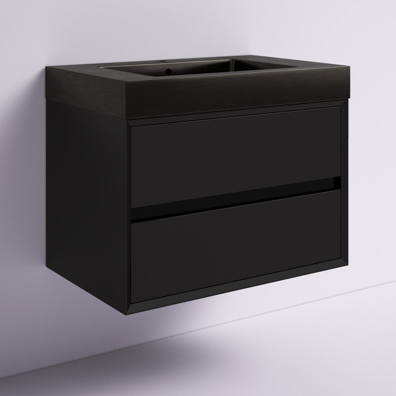 Golitz 35.5'' Single Bathroom Vanity with Stainless Steel Top, Glossy Black