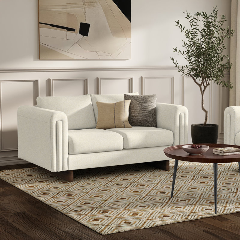 Jones Tightly Woven Performance Fabric Contemporary Sofa For Living Room, Ivory, 61" W