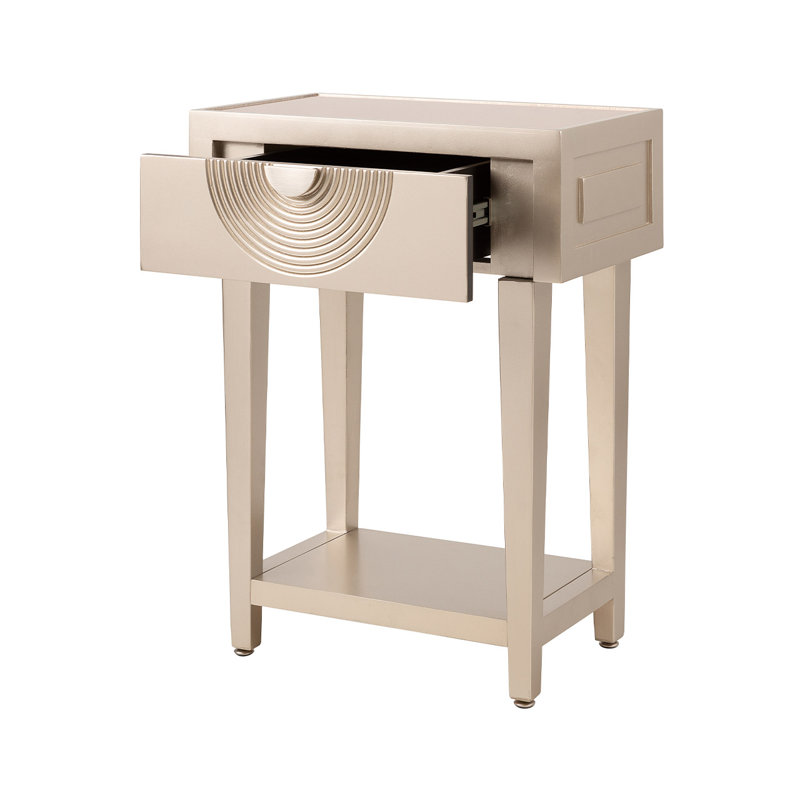 1 Drawer Wooden Sofa Side Table for Living Room, Mirror Top Telephone Table With Shelf Storage