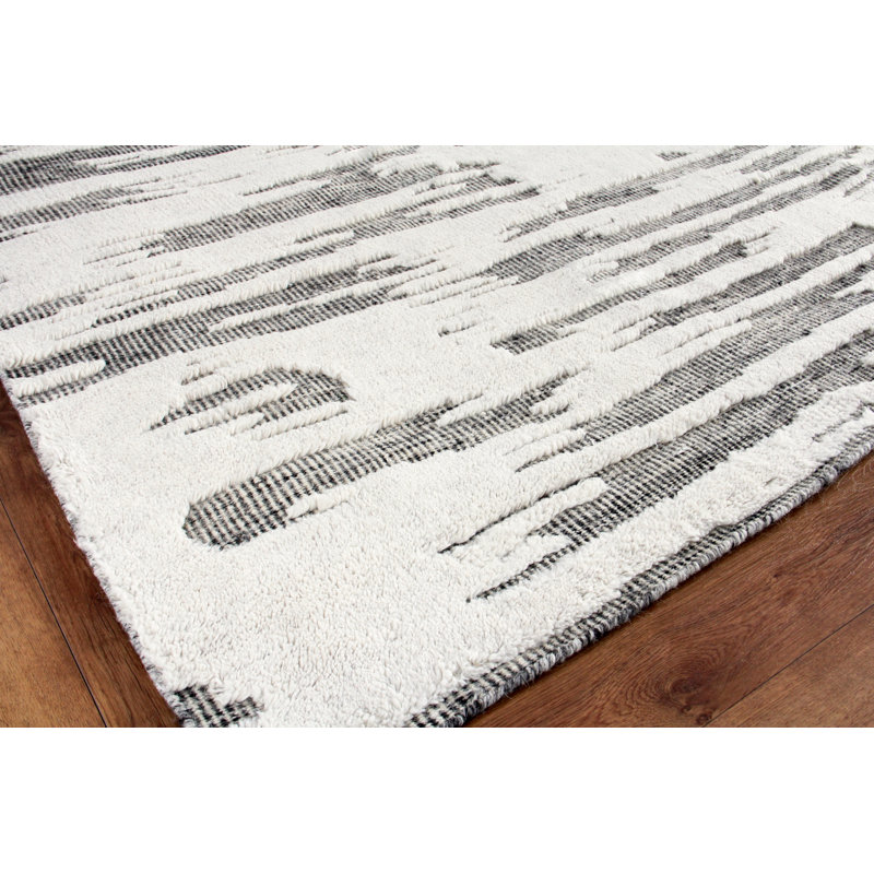 Calibre Abstract Hand-Knotted Wool Ivory/Charcoal Area Rug, Rectangle 8' x 10'