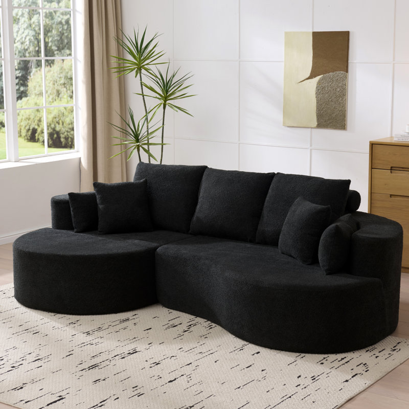 Canapé modulaire courbé en tissu 106 pièces 2 pièces 106 po, CHAISE LUNGE, NOIR