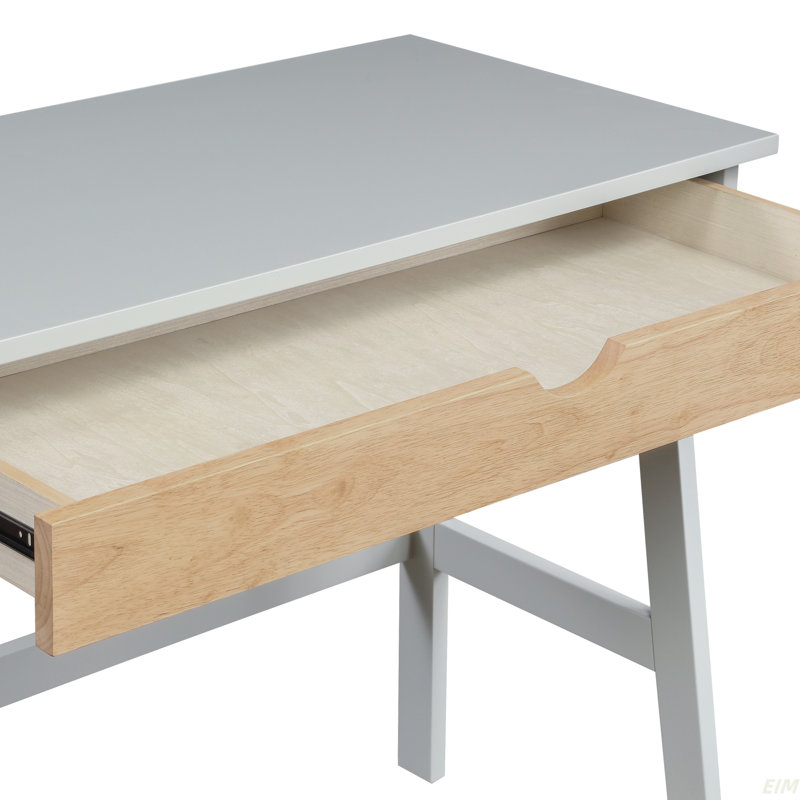 Solid Wood Base Computer Desk, Gray/Natural