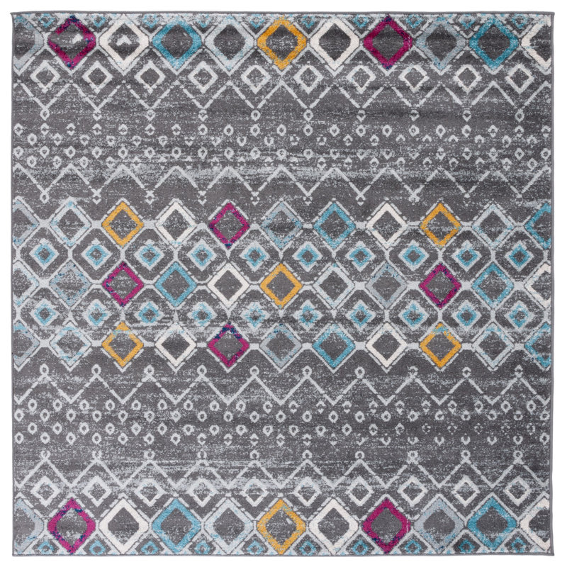 Tapis performance à motif sud-ouest Aird, Carré 8 pi, Dark Grey/Ivory