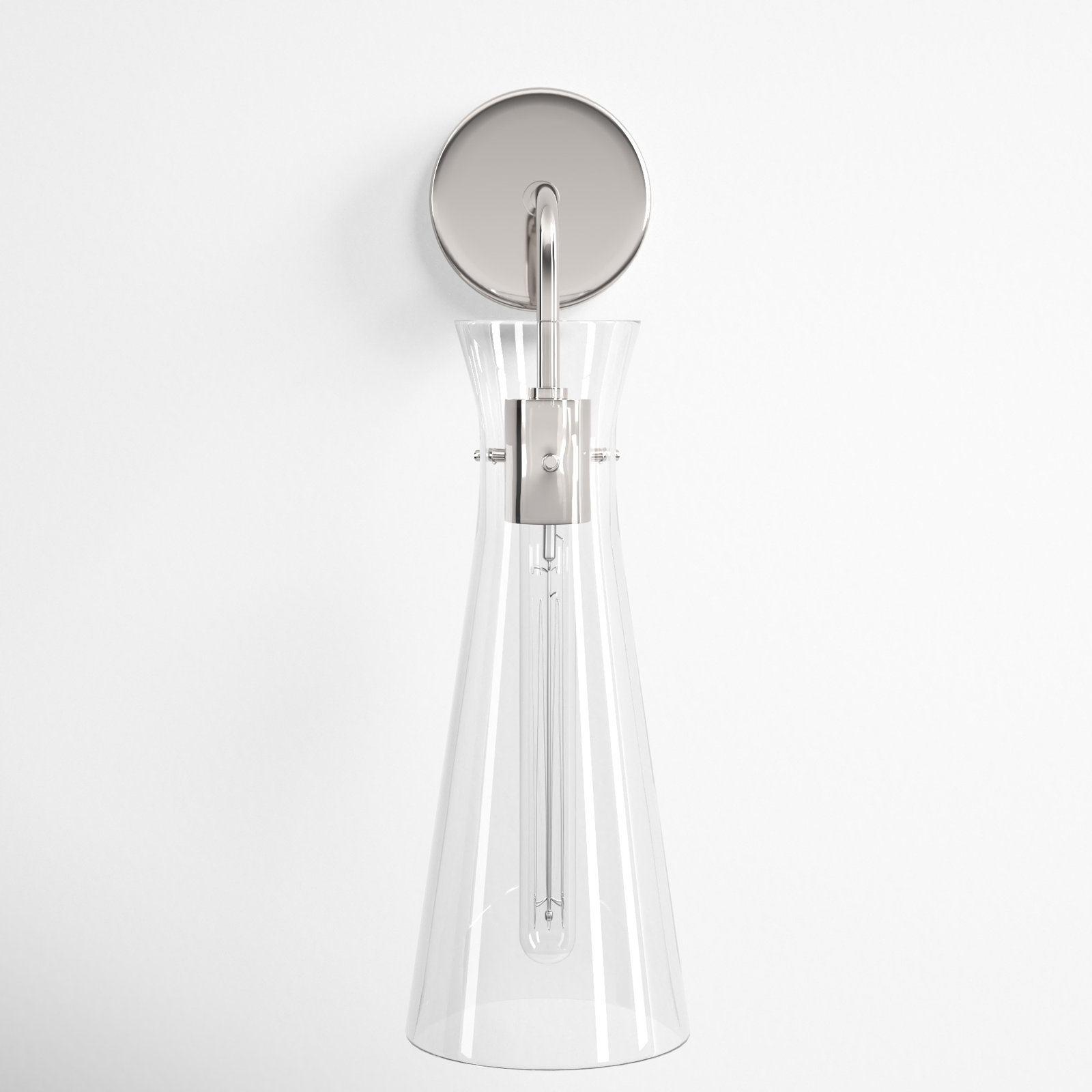 Gena Single Light Glass Dimmable Armed Sconce, Polished Nickel