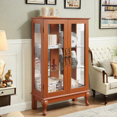 Curio Cabinet With 2 Tempered Glass Doors, Adjustable Shelves And Led Light by Wrought Studio