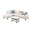 Canapé modulaire beige en L de 3 pièces avec rangement et coussins décoratifs, idéal pour se détendre à la maison, accoudoirs arrondis, touffetage subtil, garniture cloutée, structure en bois massif, ressorts attachés à la main en mousse à huit voies