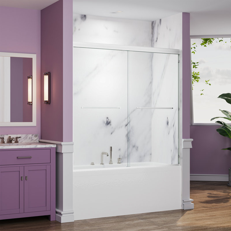 56"-60" W x 58" H Semi-Frameless Double Sliding Bathtub Shower Door with 1/4" Tempered Glass,Bypass Tub Enclosure