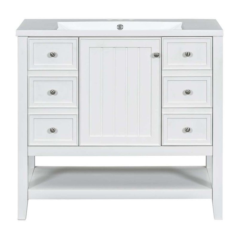 Meuble-lavabo simple avec comptoir Shelise 36, Blanc