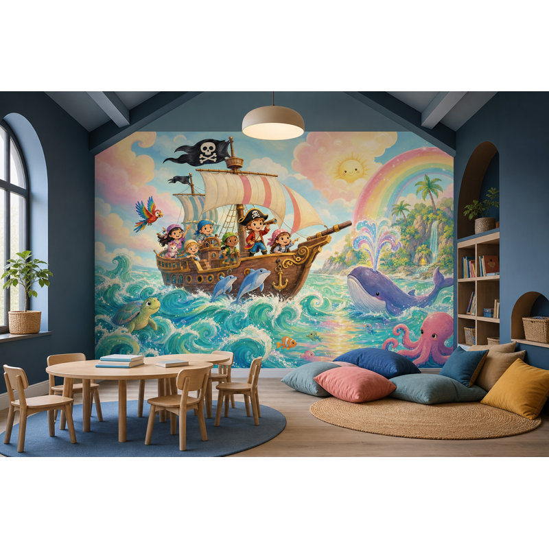 Papier peint bateau pirate Kids Adventure, 100 po x 96 po, Texturé non collé