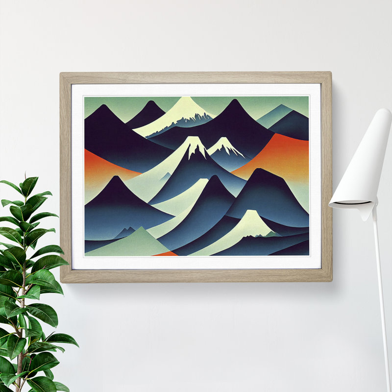 Abstract Japanese Mountains Vol.2 - Framed Print, 25cm H x 34cm W x 2cm D, Oak
