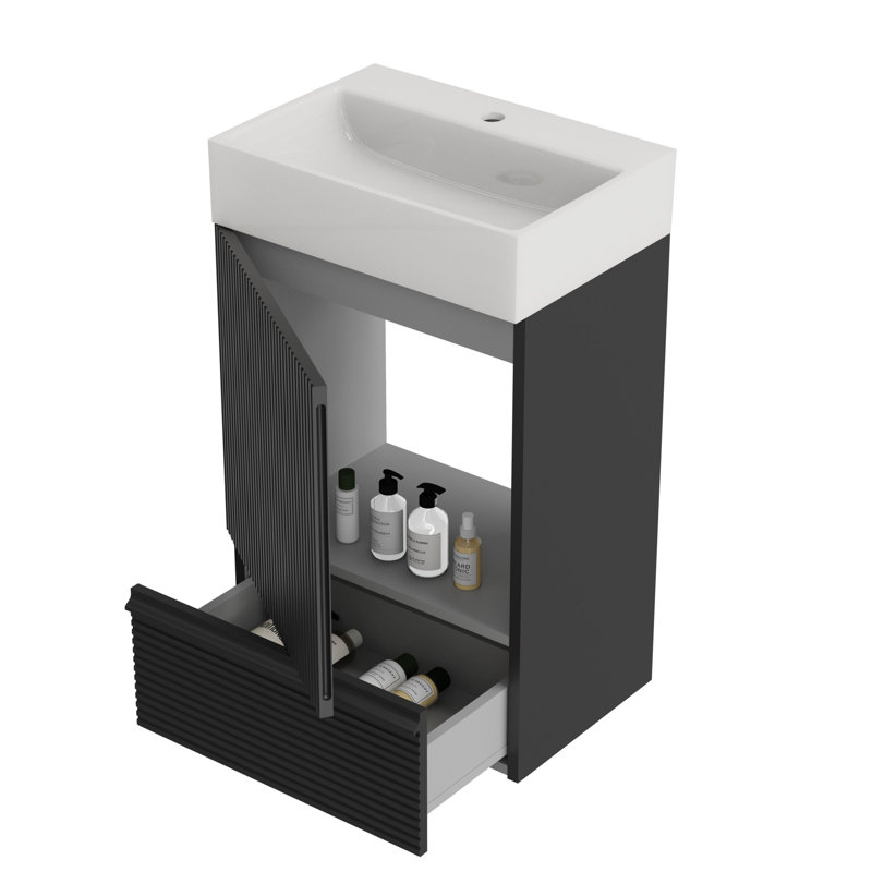 Meuble-lavabo autoportant de 20 po avec lavabo en céramique, Noir, noir, noir, noir