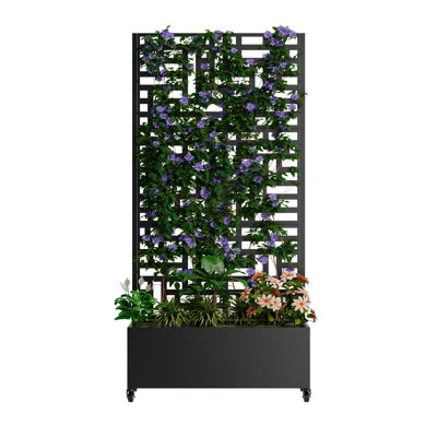 Metal Planter Box With Trellis Raised Garden Bed  With 4 Wheelstrellis & Privacy Screen For Climbing Plants