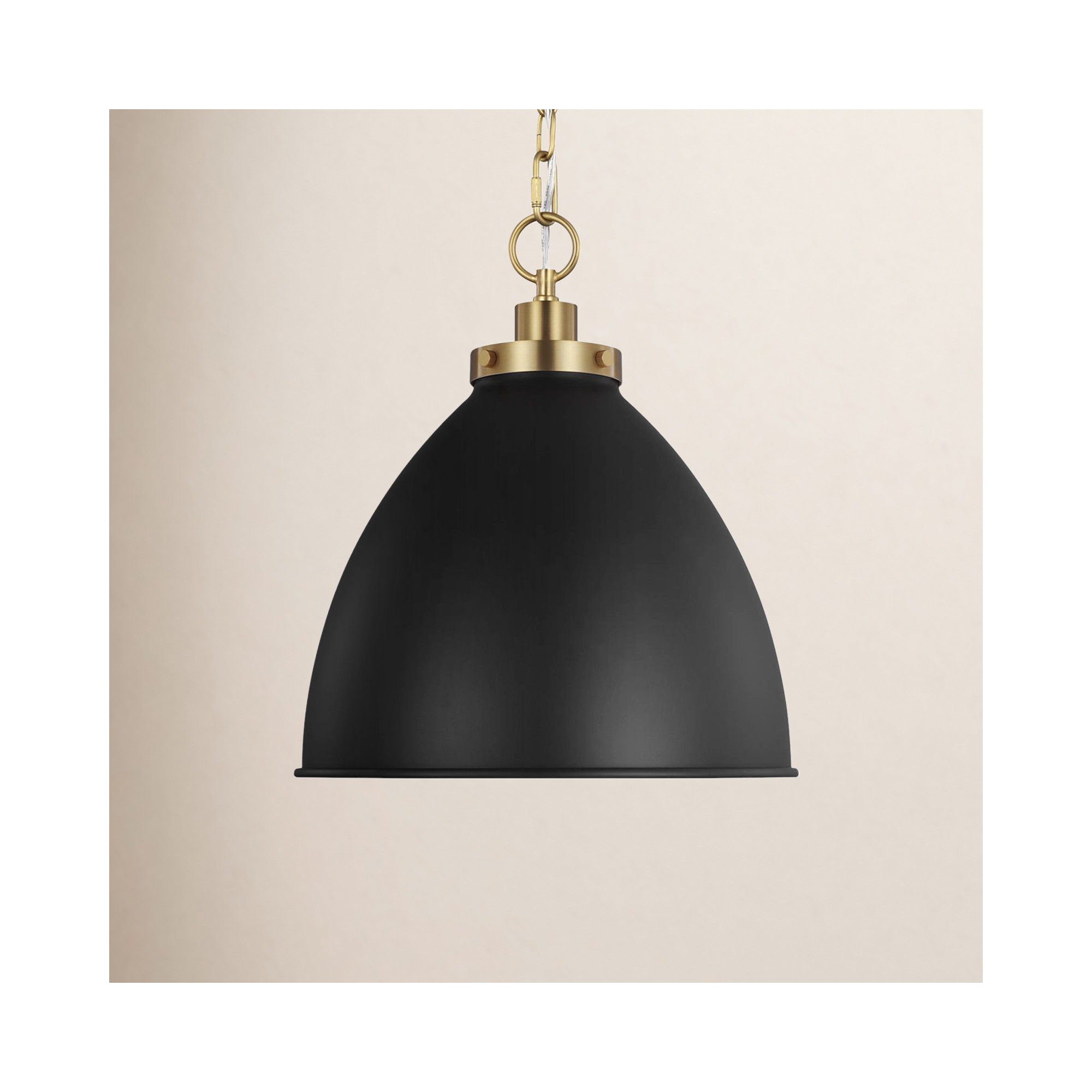 Single Light Metal Dimmable Pendant, Burnished Brass, Midnight Black, 13.5" H x 15.625" W x 15.625" D