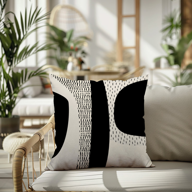Coussin carré intérieur / extérieur pia, H 15 po x l 15 po, Blanc cassé / noir