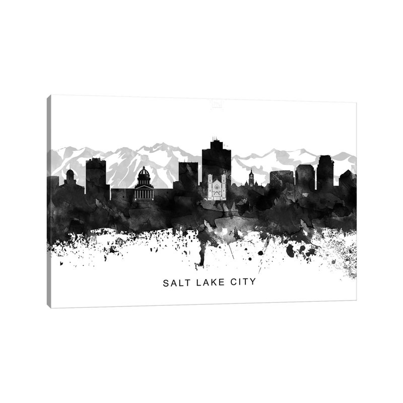 Salt Lake Skyline Black & White - Wrapped Canvas Print, 66.04 cm H x 45.72 cm W