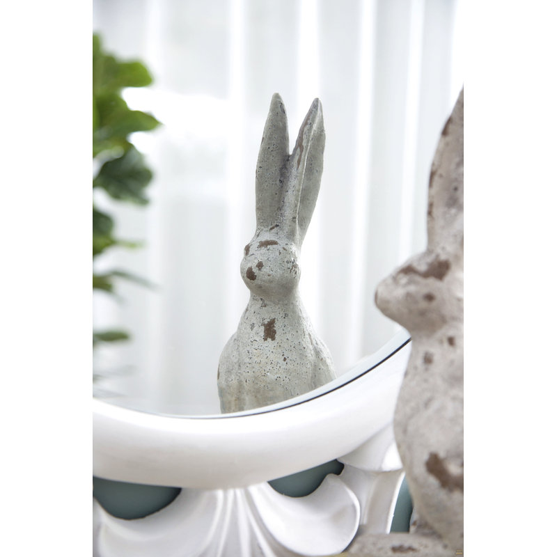 5.3x4.5x12.8" Weathered Cement Cream Rabbit Statue