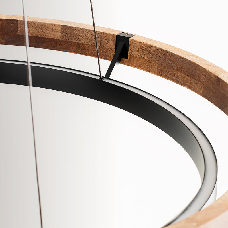 Grace 1 - Light LED Chandelier, Matte Black, Weathered Oak, 3.5" H x 30" W x 30" D