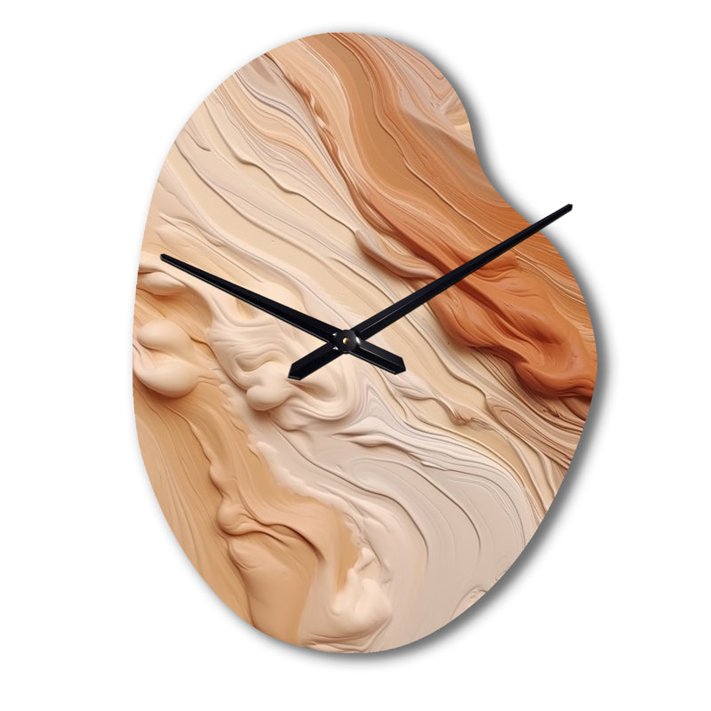 «Orange» et «Beige Imagination I» - Horloge abstraite en métal de forme unique, impression d'horloge murale asymétrique moderne