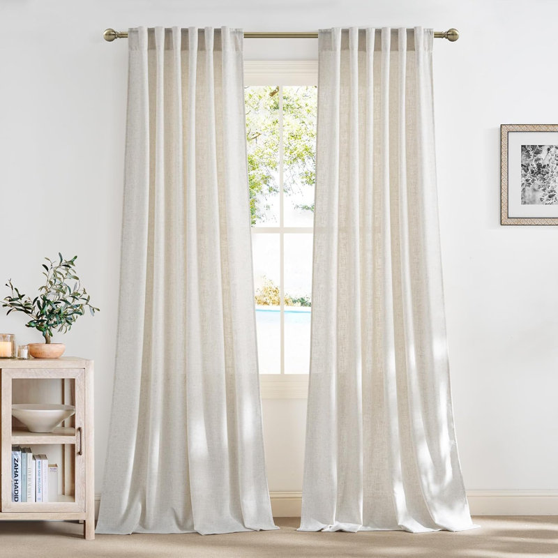  Linen Curtains 2 Panels Set for Living Room/Bedroom, Thick Flax Linen Blend Privacy Window Drapes Rod Pocket & Back Tab with Light Filtering