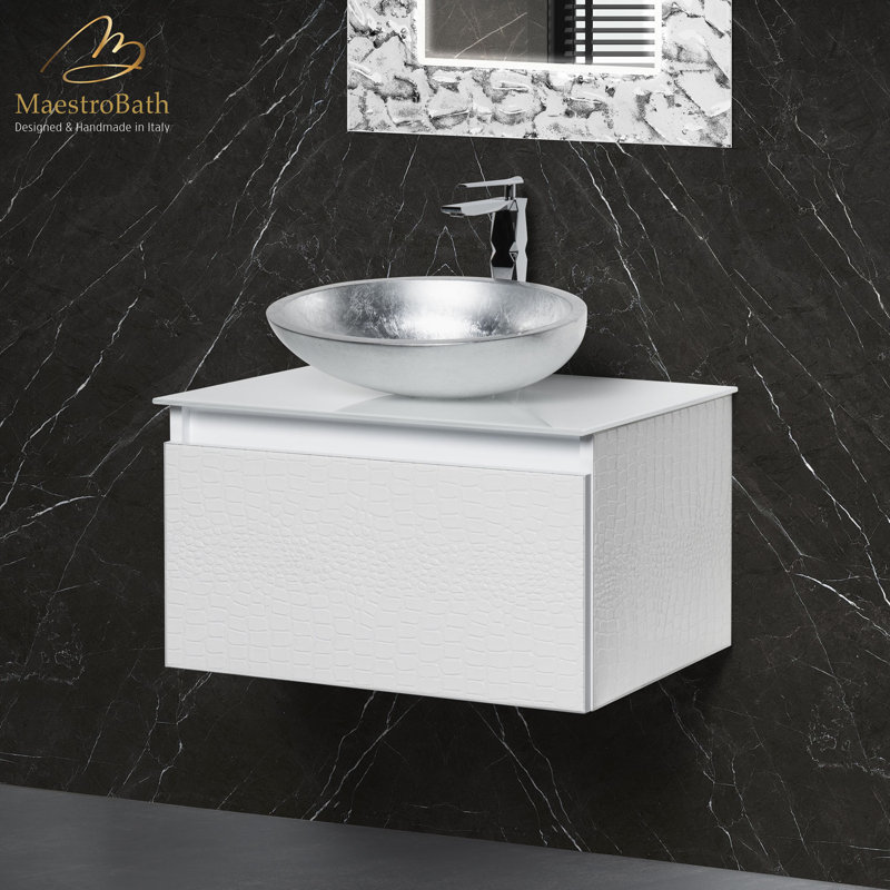 Single Bathroom Vanity With Top, White, White