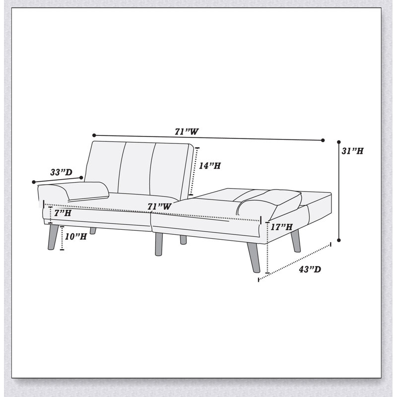 Black Polyfiber Adjustable Sofa Bed Living Room Solid wood Legs Plush Couch