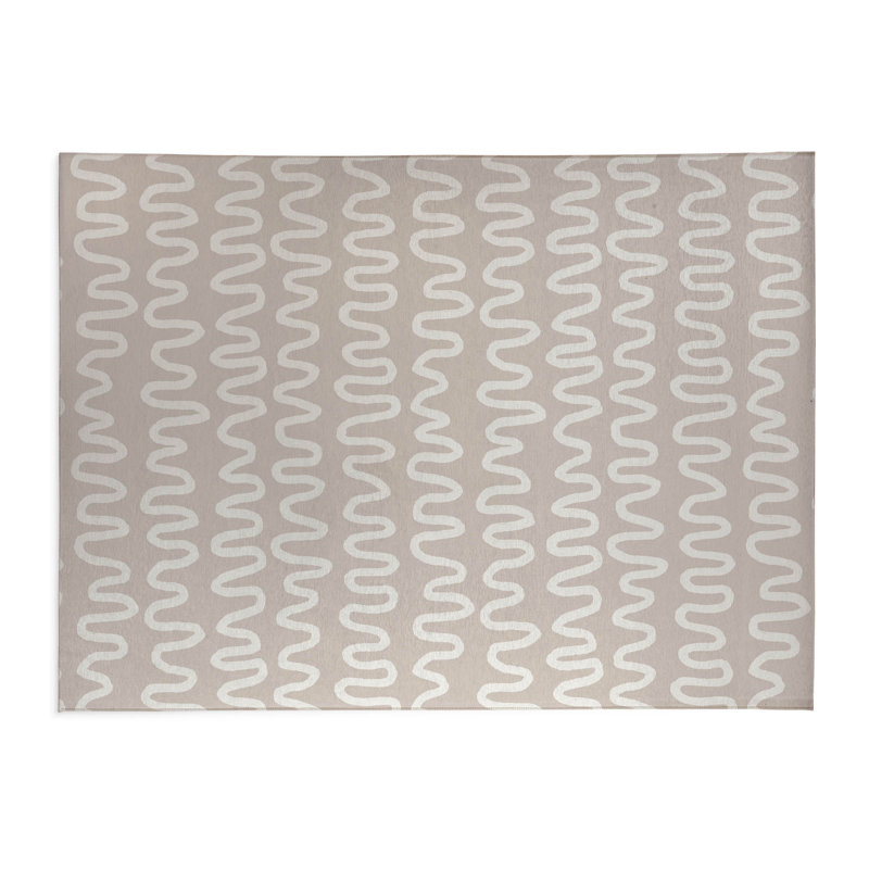 Wiggle Stripe Lightweight Non-Slip Kitchen Mat, Rectangle 3' x 5', Taupe