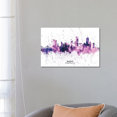 Boston Skyline Splash Purple by Michael Tompsett - 1 Piece Wrapped Canvas Wall Art