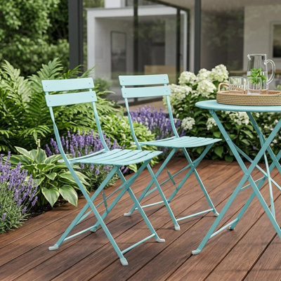 Set of Two Teal Blue Aluminum Outdoor Folding Dining Chairs