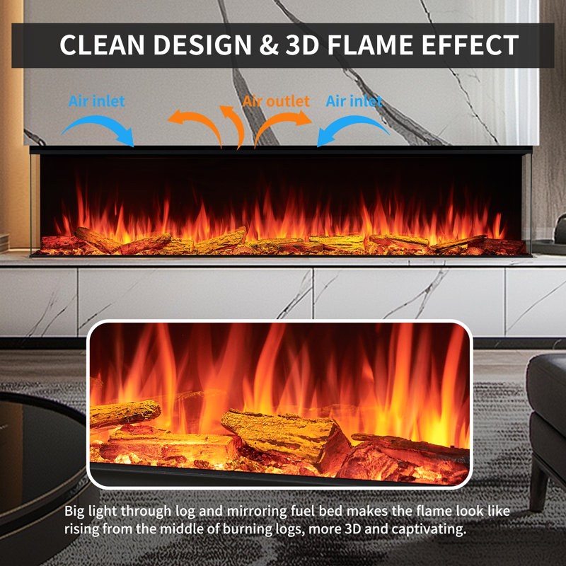 71"W Smart Build In Electric Fireplace Insert, 1-2-3 Sided View, Heater 750W/1500W, Multi Colors Of Flame & Fuel Bed, Alexa/Google Assistant Enabled