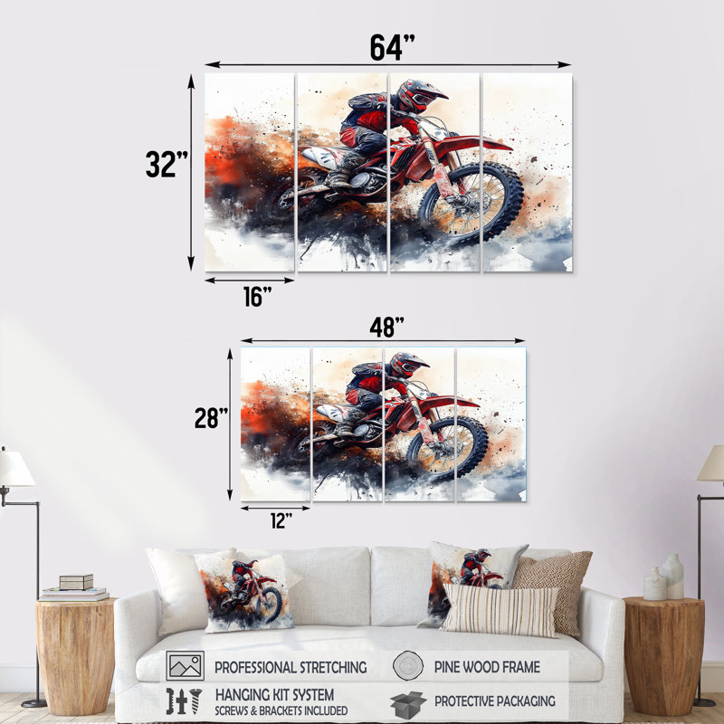 «Red Moto X Mayhem», art décoratif sur toile «Black Dirt», H 32 po x l 64 po