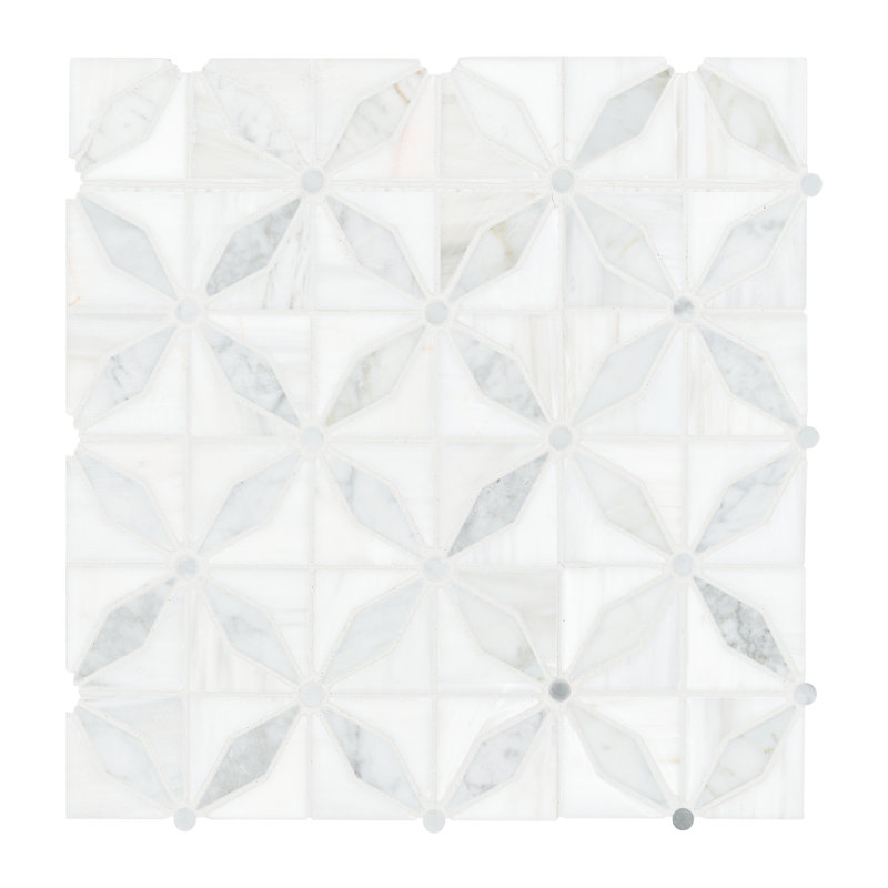 Calabria Frost Starella 12 in. x 12 in. Polished Marble Mosaic Floor and Wall Tile