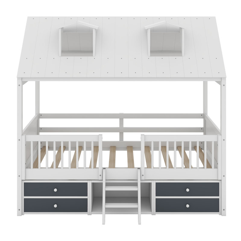 Wood Bed House Bed Frame, Twin, White