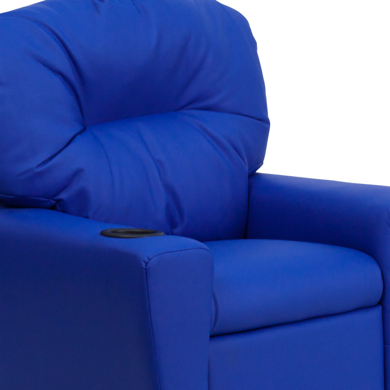 Contemporary Kids Recliner with Cup Holder, Vinyl - Blue