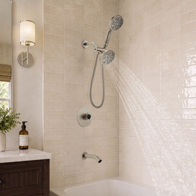 Three-Function Tub Shower Faucet Set, Showerhead and Hand Shower with 5 Spray Settings