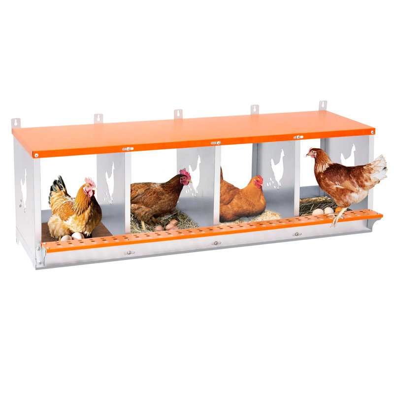 Boîte de nidification murale à 4 compartiments en acier galvanisé orange pour et canards, avec coussin en fibre de noix de coco naturelle, ventilation, installation facile, nettoyage facile