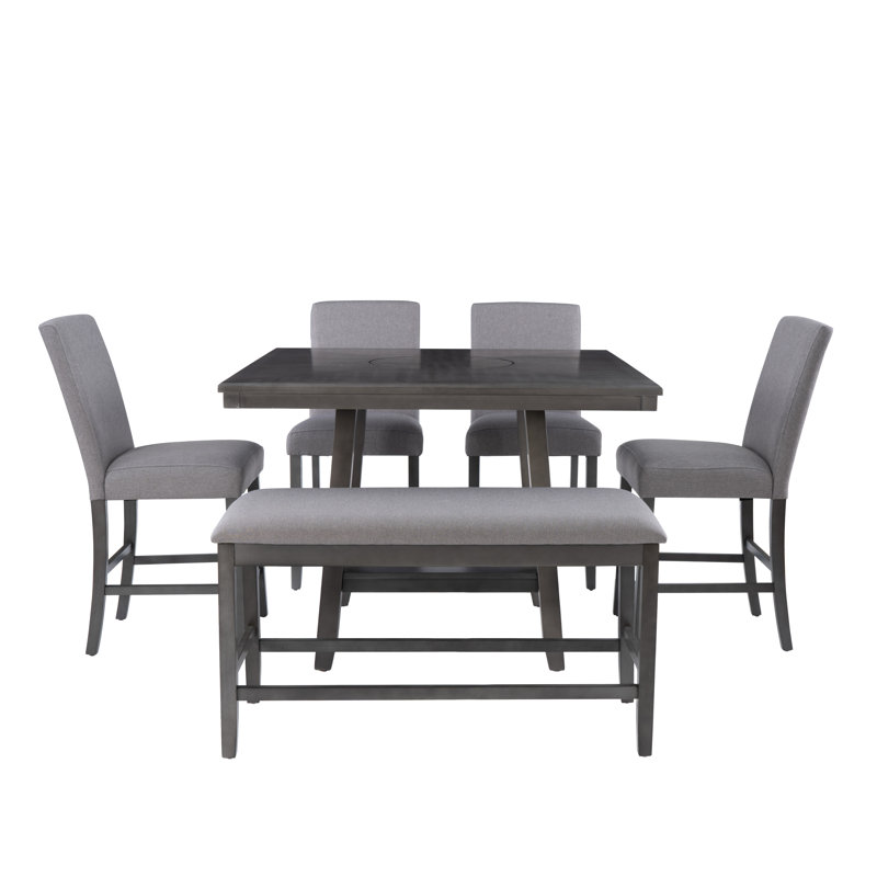Barneveld Upholstered Dining Set, 6 Pieces: Table, Bench, 4 Chairs