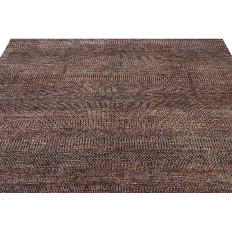 Textural Hand Knotted Silk Striped Area Rug, Rectangle 6' x 9'