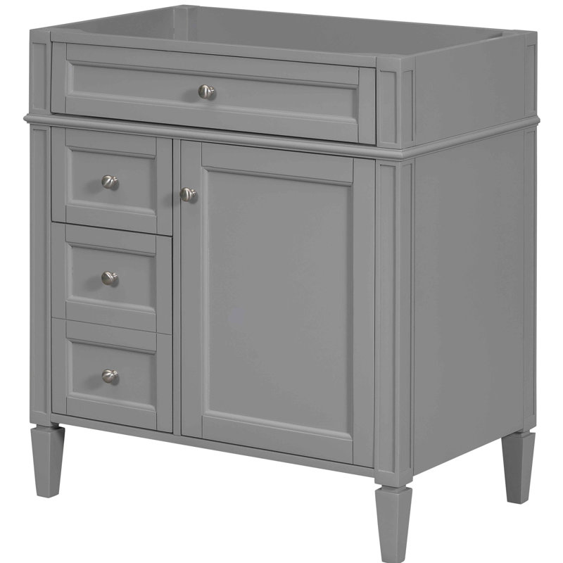 Meuble-lavabo moderne 30 po gris, 3 tiroirs avec tiroir basculant, organisateur de porte d'armoire, tablette réglable, glissières de tiroir en métal lisse, pieds romains exquis, planche et tiroirs en bois massif